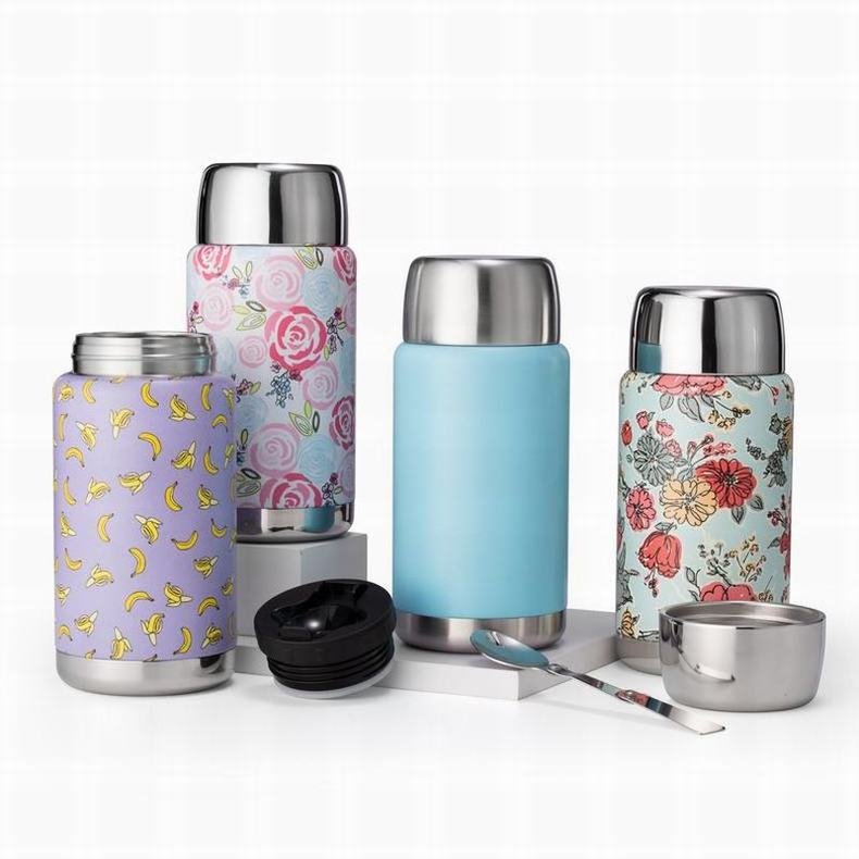 Travel Insulated Thermos Food Jar with Foldable Spoon Stainless Steel Lunch Box for Kids, Airtight food storage container