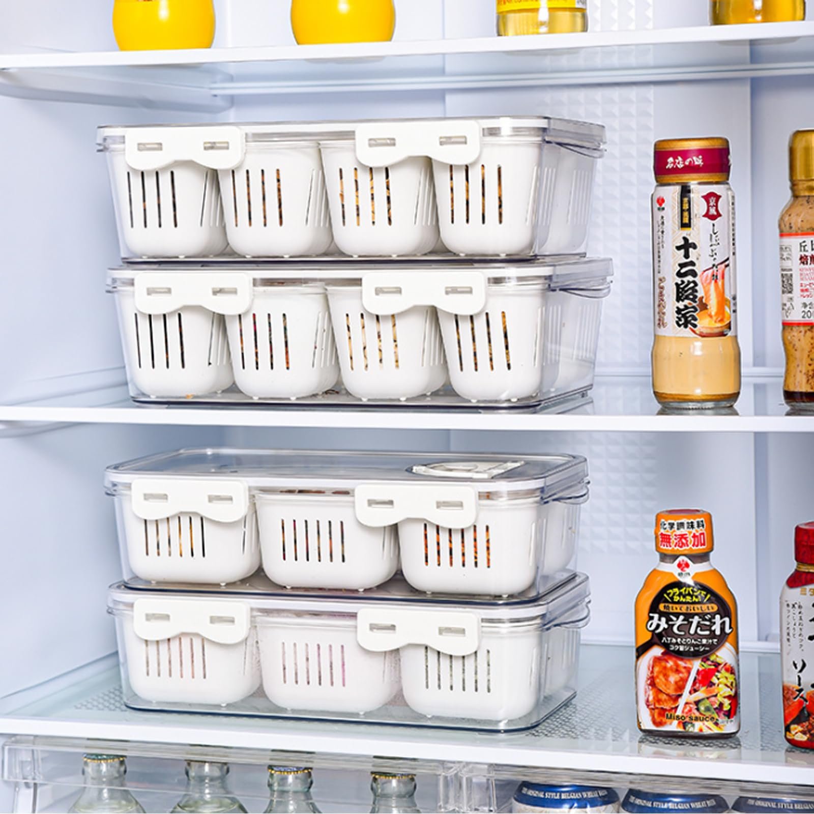 Airtight Refrigerator Fruit Vegetable Food Storage Kitchen Container Set Fresh Keeping Box With Drain Basket