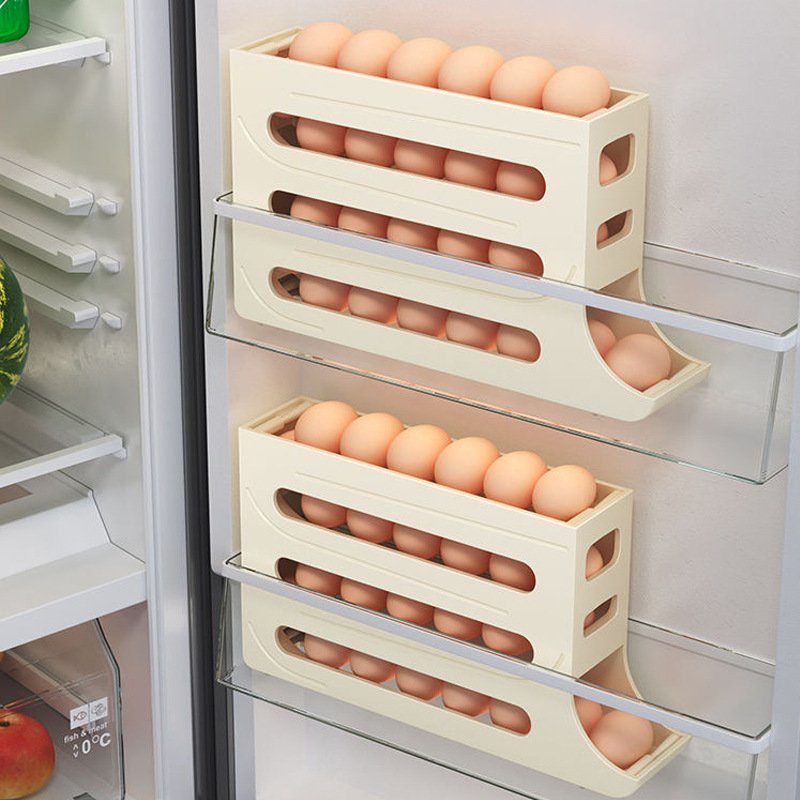 Foldable Automatic Rolling chicken Egg Rolling Organiser holder for fridge Dispenser Container Storage Box Refrigerator