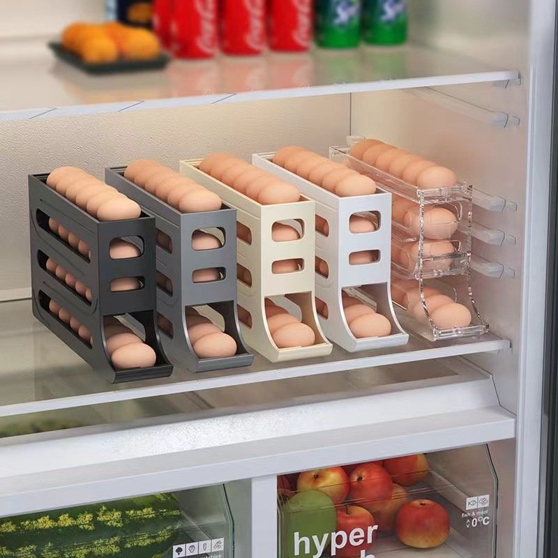 Foldable Automatic Rolling chicken Egg Rolling Organiser holder for fridge Dispenser Container Storage Box Refrigerator