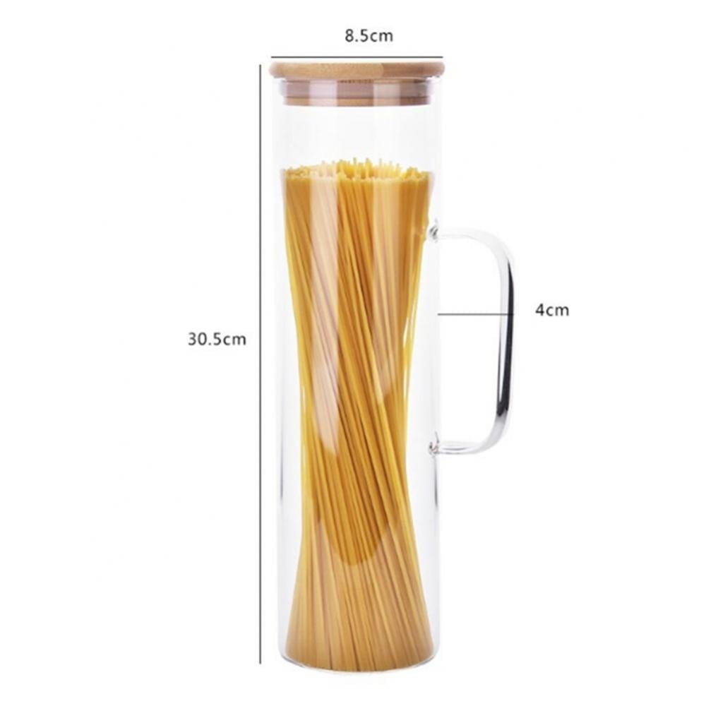Large Round Bamboo Lid Moisture Proof Spaghetti Pasta Glass Food Storage Containers Jar with Handle