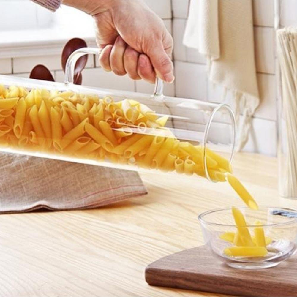 Large Round Bamboo Lid Moisture Proof Spaghetti Pasta Glass Food Storage Containers Jar with Handle