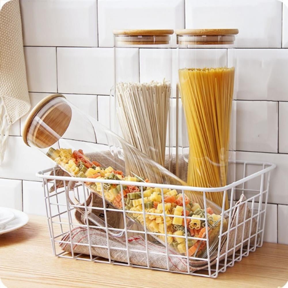 Large Round Bamboo Lid Moisture Proof Spaghetti Pasta Glass Food Storage Containers Jar with Handle