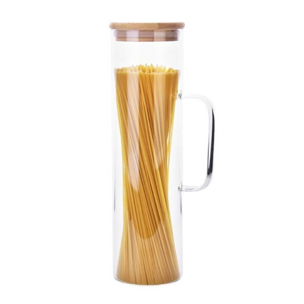 Large Round Bamboo Lid Moisture Proof Spaghetti Pasta Glass Food Storage Containers Jar with Handle