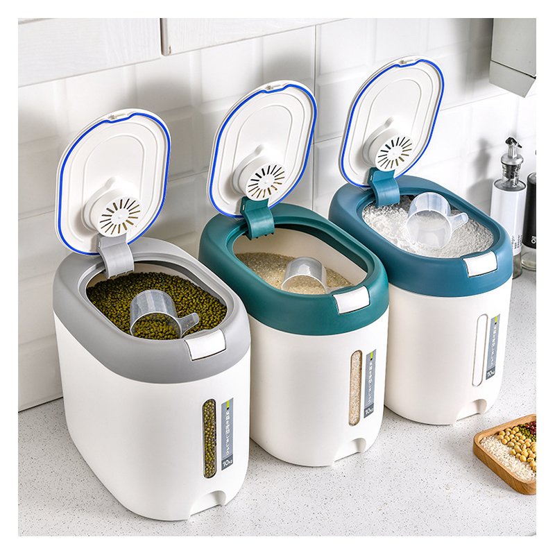 Food Grain storage Container Large Capacity 6 - Grid Rice Dispenser 10kg Rotatable Sealed Grain Food Storage Box Rice Bucket