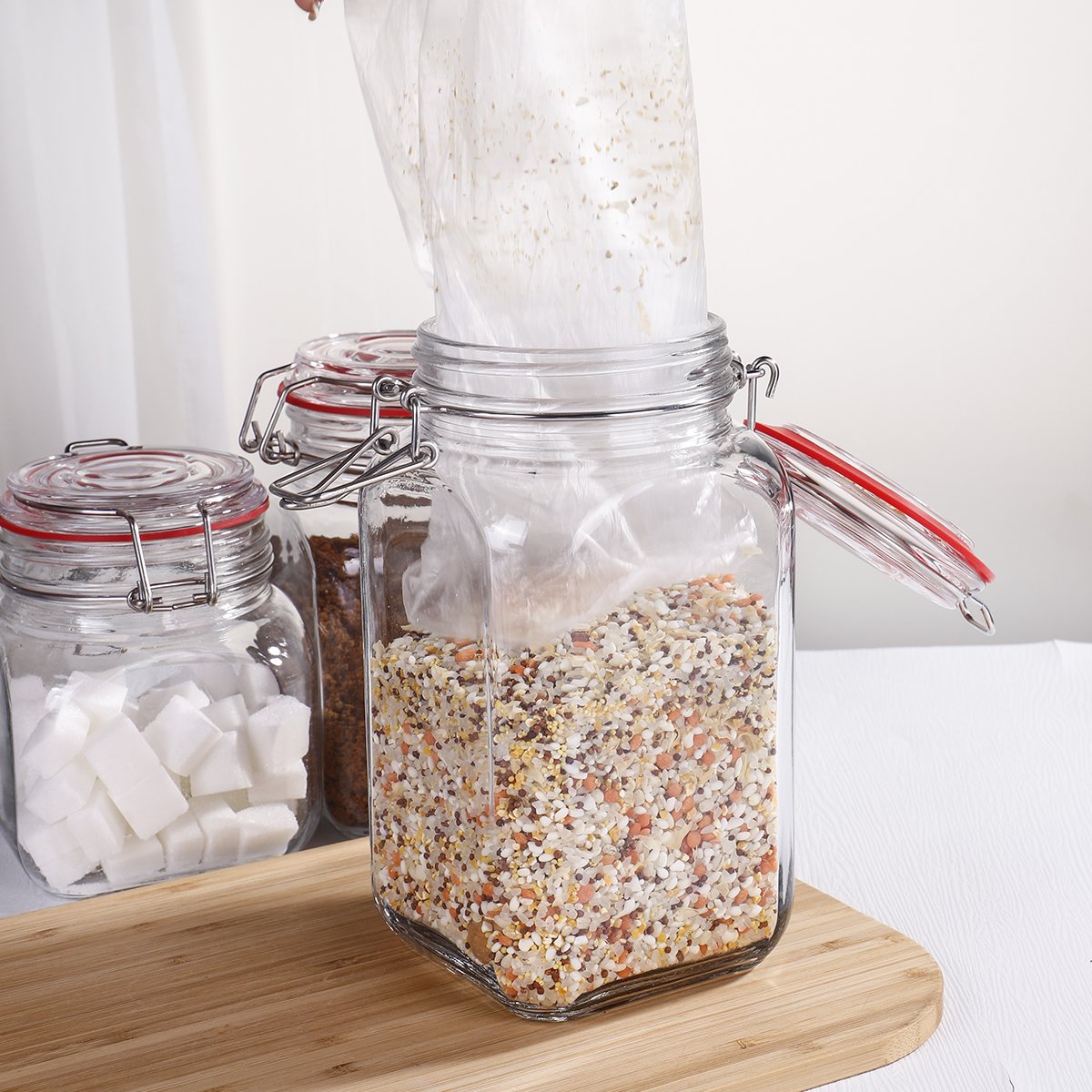 Wholesale Empty Kitchen Round Food Storage Container glass food storage jars with lids