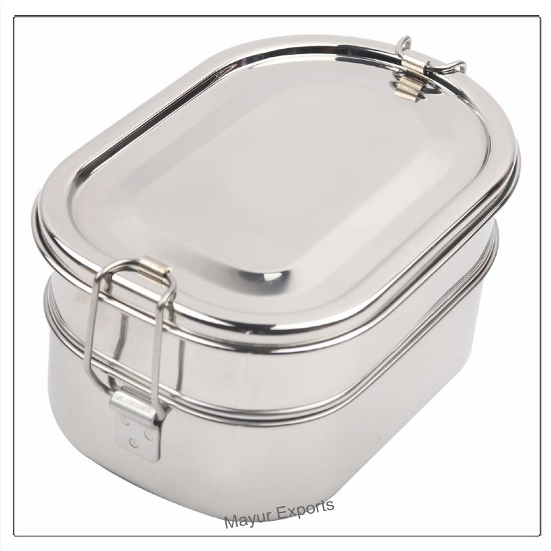 Dual Tier Stainless Steel Lunch Box with Snacks Plate Stackable Kitchen Food Storage for Baby Capable of Holding Multiple Meals