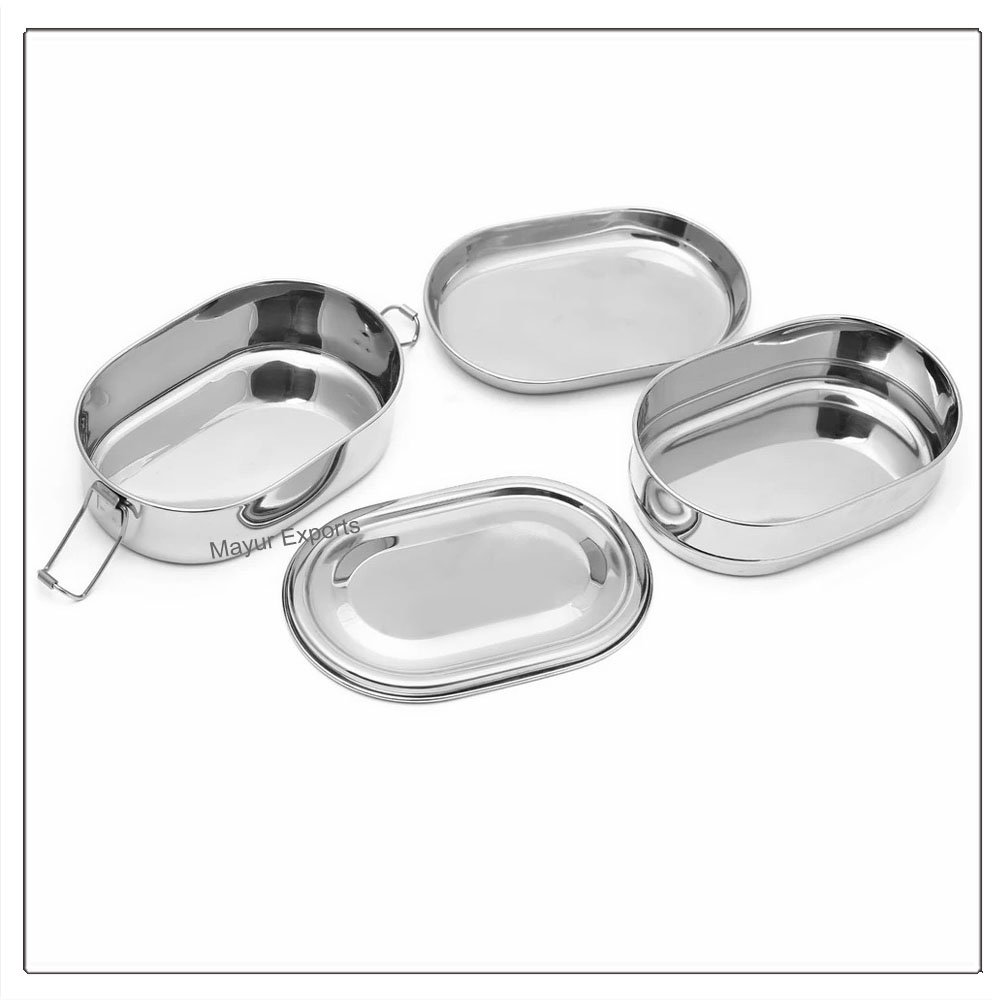 Dual Tier Stainless Steel Lunch Box with Snacks Plate Stackable Kitchen Food Storage for Baby Capable of Holding Multiple Meals