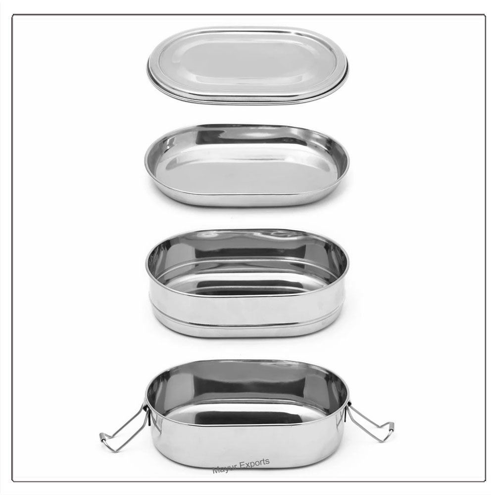 Dual Tier Stainless Steel Lunch Box with Snacks Plate Stackable Kitchen Food Storage for Baby Capable of Holding Multiple Meals