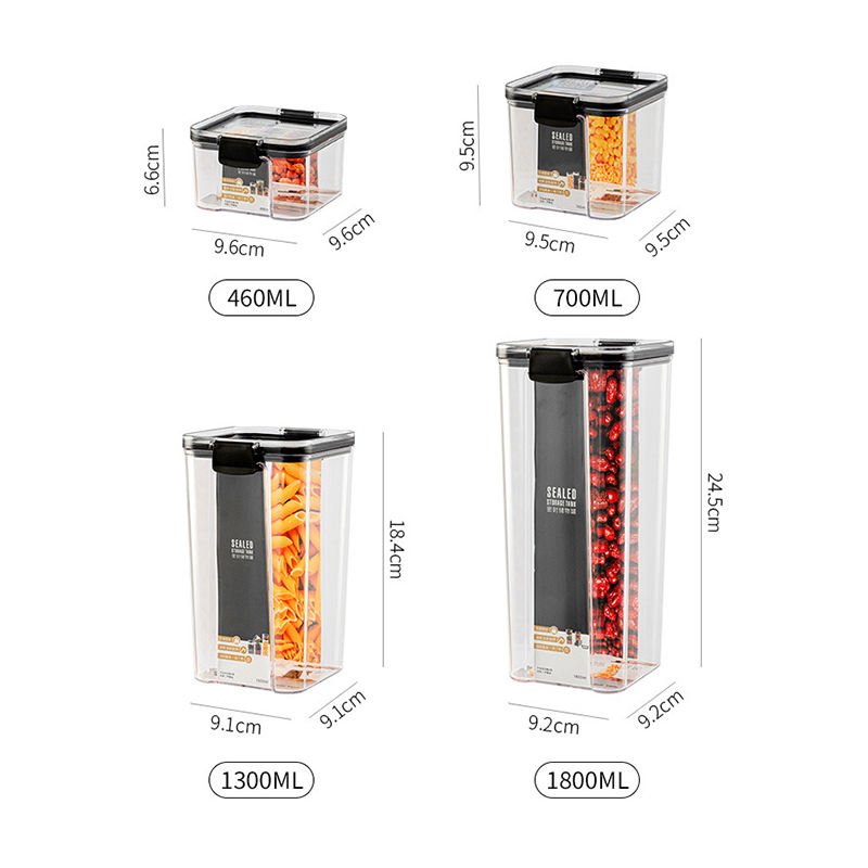 Plastic Airtight Food Jar Kitchen Food Storage Box Transparent Crisper Airproof Plastic Sealed Organizer Tank Container Box