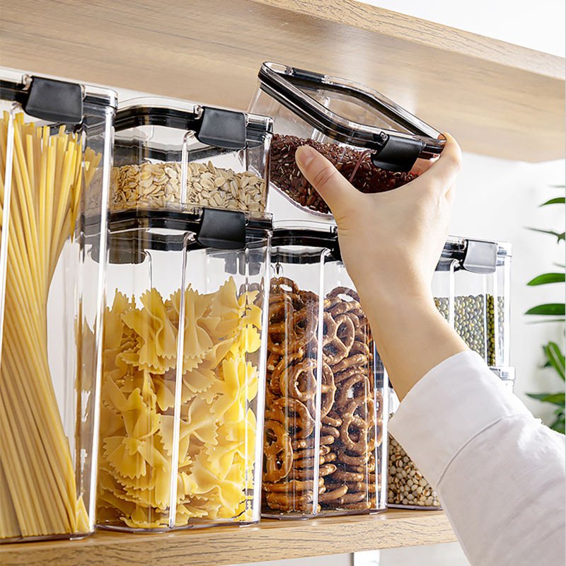 Plastic Airtight Food Jar Kitchen Food Storage Box Transparent Crisper Airproof Plastic Sealed Organizer Tank Container Box