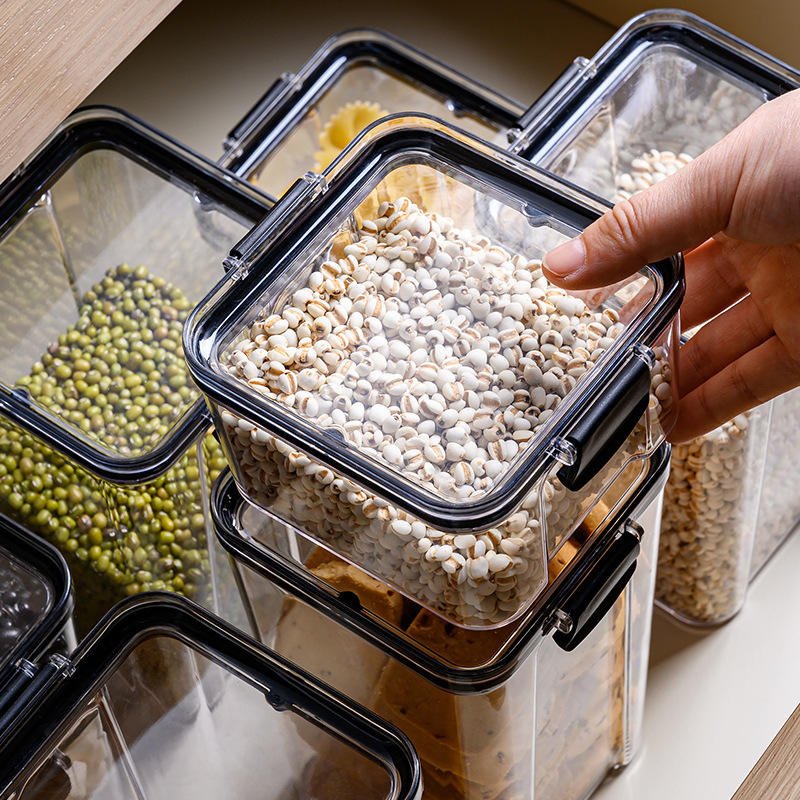 Plastic Airtight Food Jar Kitchen Food Storage Box Transparent Crisper Airproof Plastic Sealed Organizer Tank Container Box