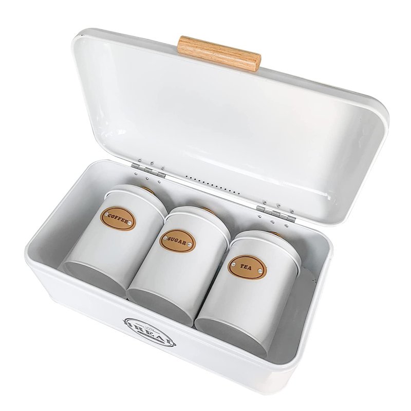 Kitchen canister sets for kitchen counter Counter Large Bread Boxes Storage Canister Tins and 3 Piece Kitchen Canister Set