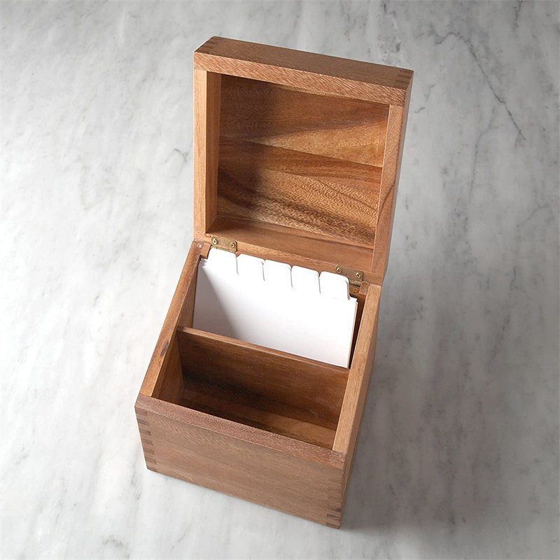 Personalized Natural Solid Wooden Recipe Box Card Holder Memory Box for Kitchen Storage