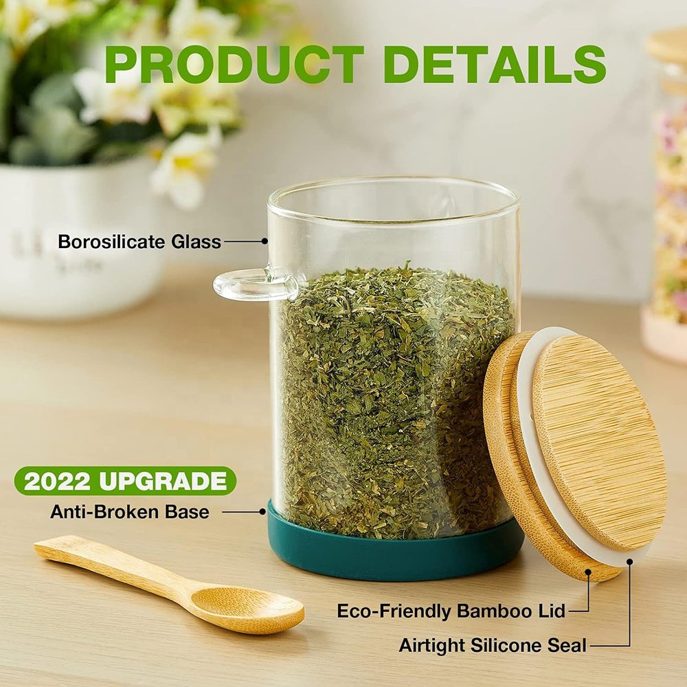 Wholesale Glass Spice Jars Custom Clear Airtight Glass Cereal Yogurt Food Storage Containers Jars With Bamboo Lids and Spoons