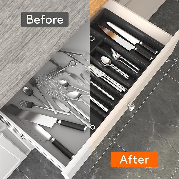 Durable Silver Case Kitchen Drawer Divider Dustproof Household Cutlery & Knife Storage Box Household Storage Rack
