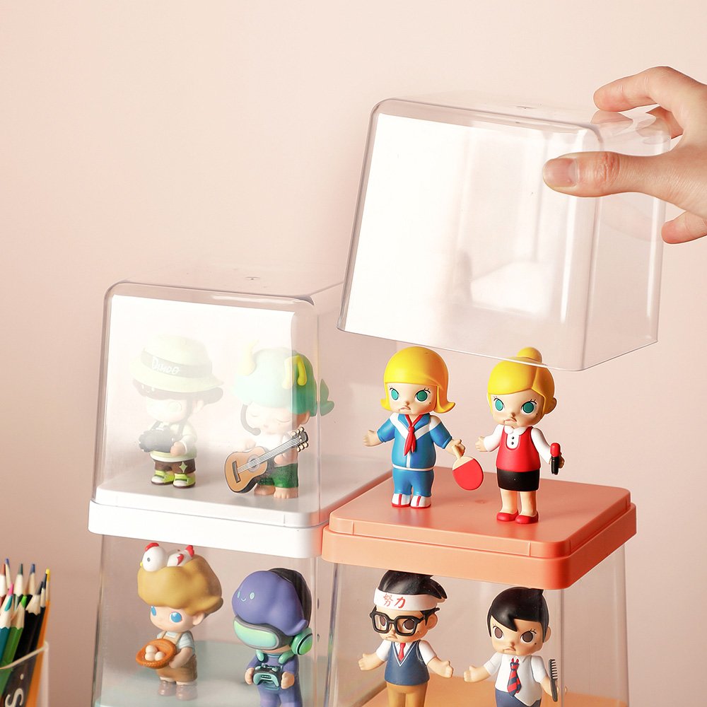Transparent small box flip top storage display box for figures model protect box