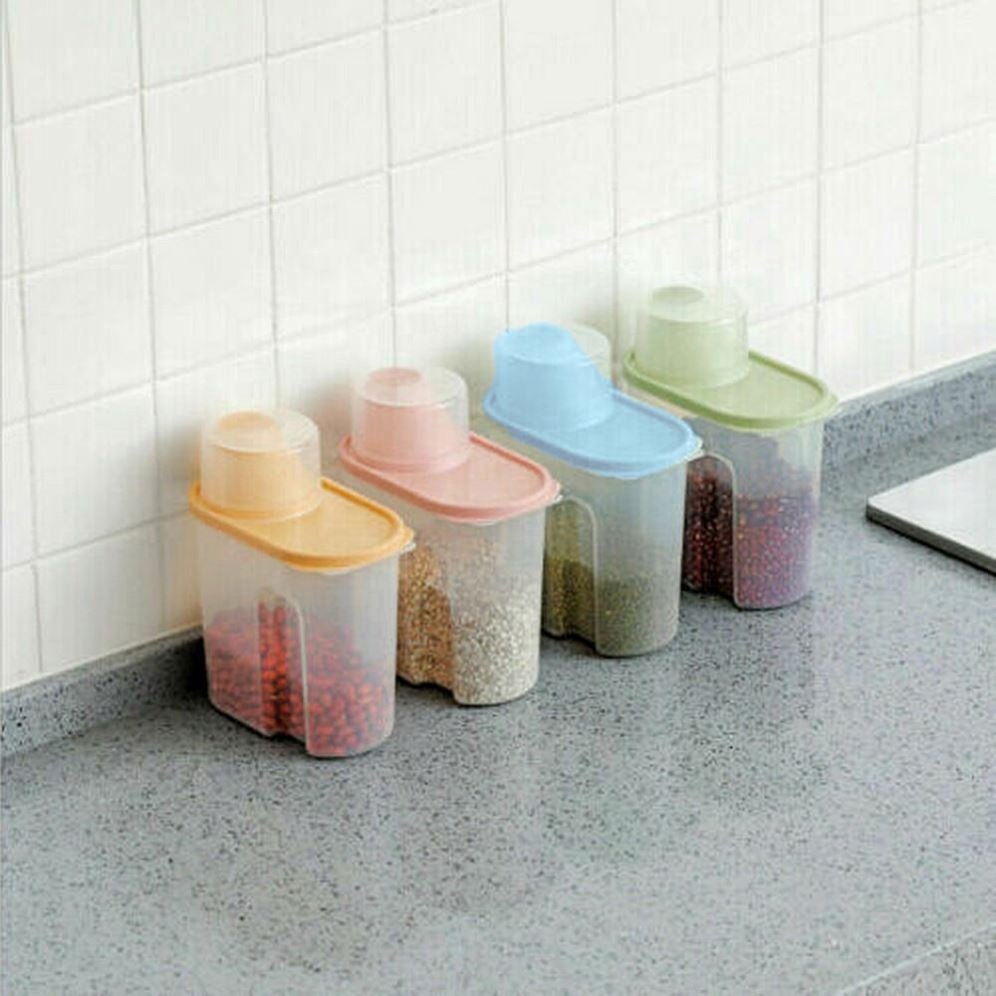 Food Storage Bottles Plastic Clear Dry Food Container with Pour Lids Kitchen Durable Cereal Dispenser Rice Beans Storage Jars