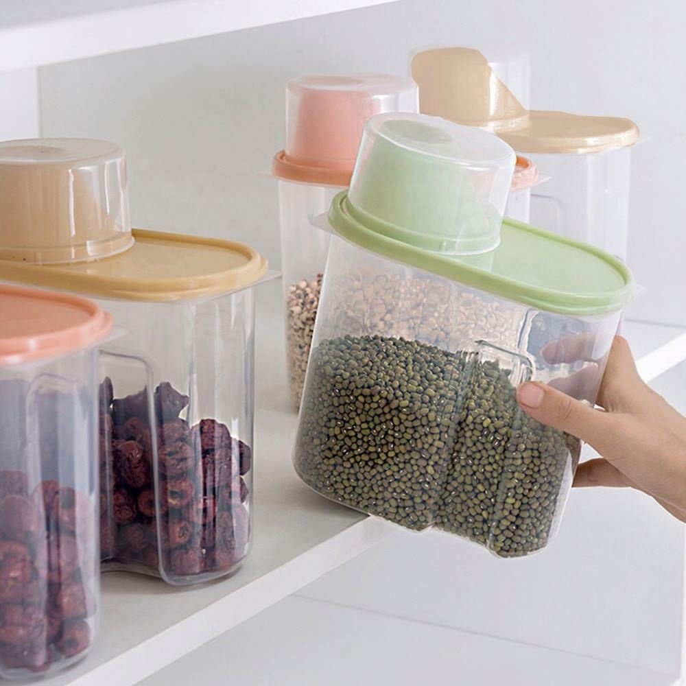 Food Storage Bottles Plastic Clear Dry Food Container with Pour Lids Kitchen Durable Cereal Dispenser Rice Beans Storage Jars