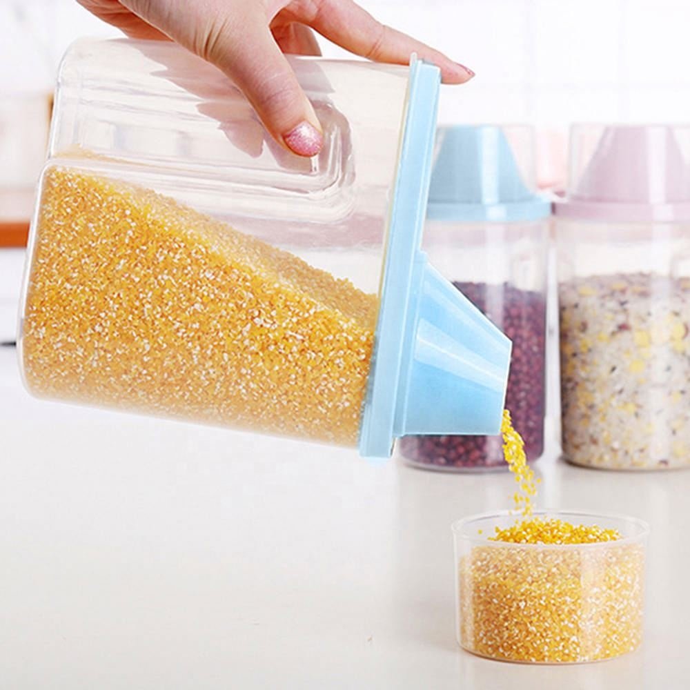 Food Storage Bottles Plastic Clear Dry Food Container with Pour Lids Kitchen Durable Cereal Dispenser Rice Beans Storage Jars