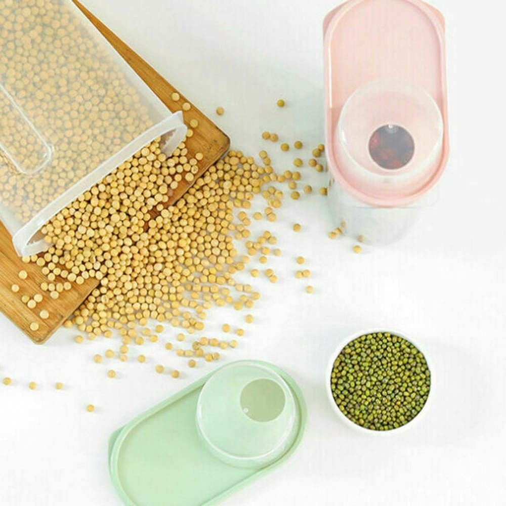 Food Storage Bottles Plastic Clear Dry Food Container with Pour Lids Kitchen Durable Cereal Dispenser Rice Beans Storage Jars