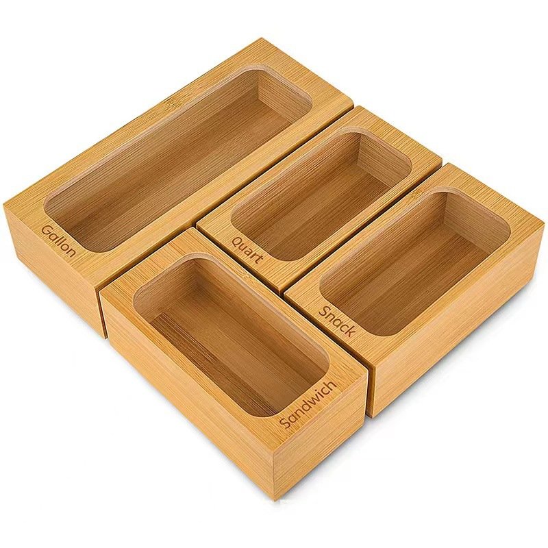 Custom Food Storage Bamboo Ziplock Bag Storage Organizer For Kitchen Drawer Organizer