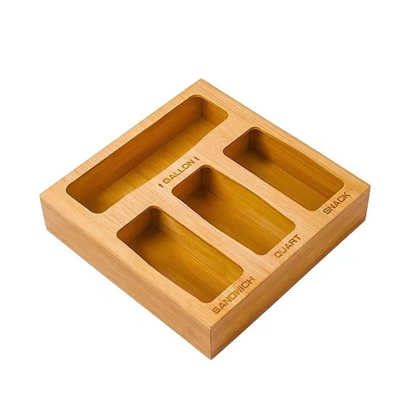 Custom Food Storage Bamboo Ziplock Bag Storage Organizer For Kitchen Drawer Organizer