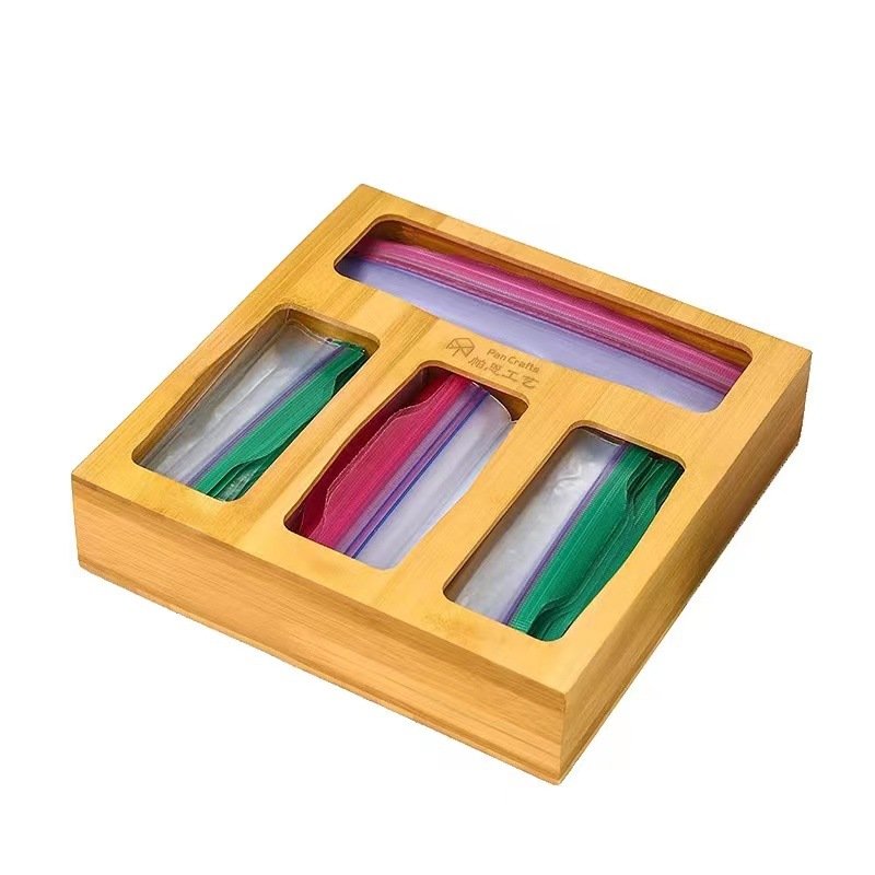 Custom Food Storage Bamboo Ziplock Bag Storage Organizer For Kitchen Drawer Organizer