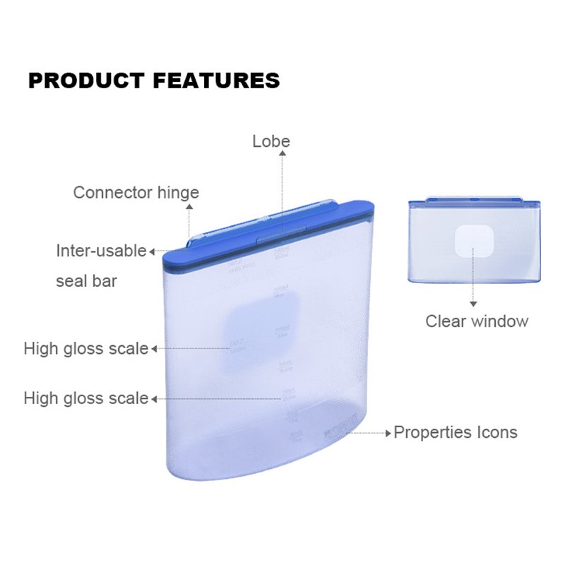 Eco-friendly leakproof microwaveable Roasting Defrosting 750ml 1500ml stand up pouch silicone reusable food storage cooking bags