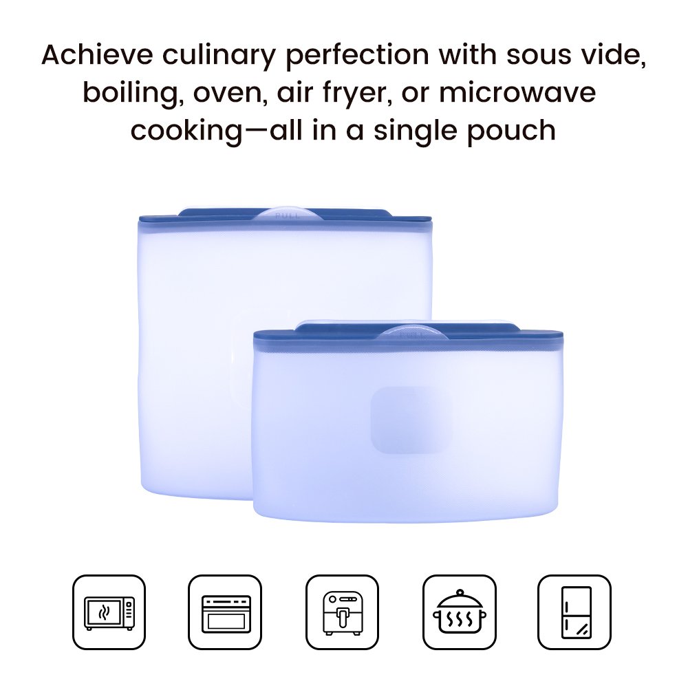 Eco-friendly leakproof microwaveable Roasting Defrosting 750ml 1500ml stand up pouch silicone reusable food storage cooking bags