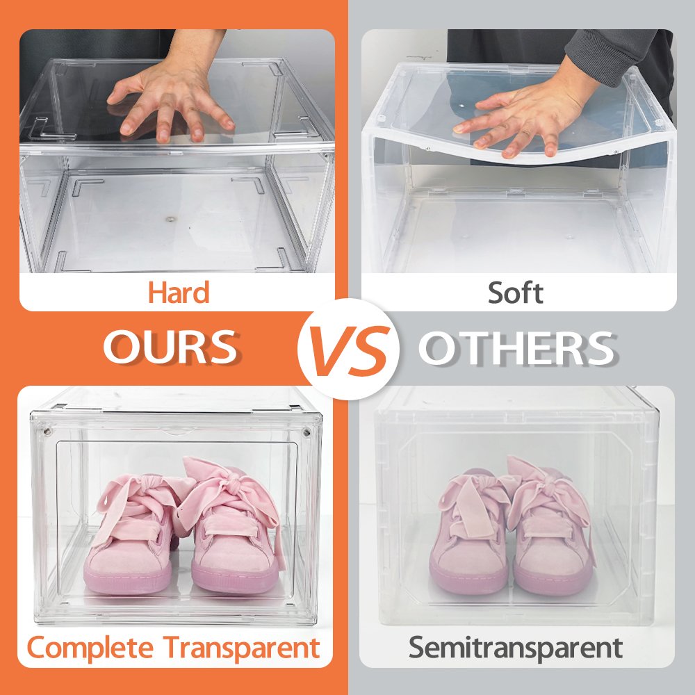 Customized Plastic Sneaker Stackable Shoe Storage Boxes Drop Front Acrylic Drawer Type Magnetic Clear Shoe Box