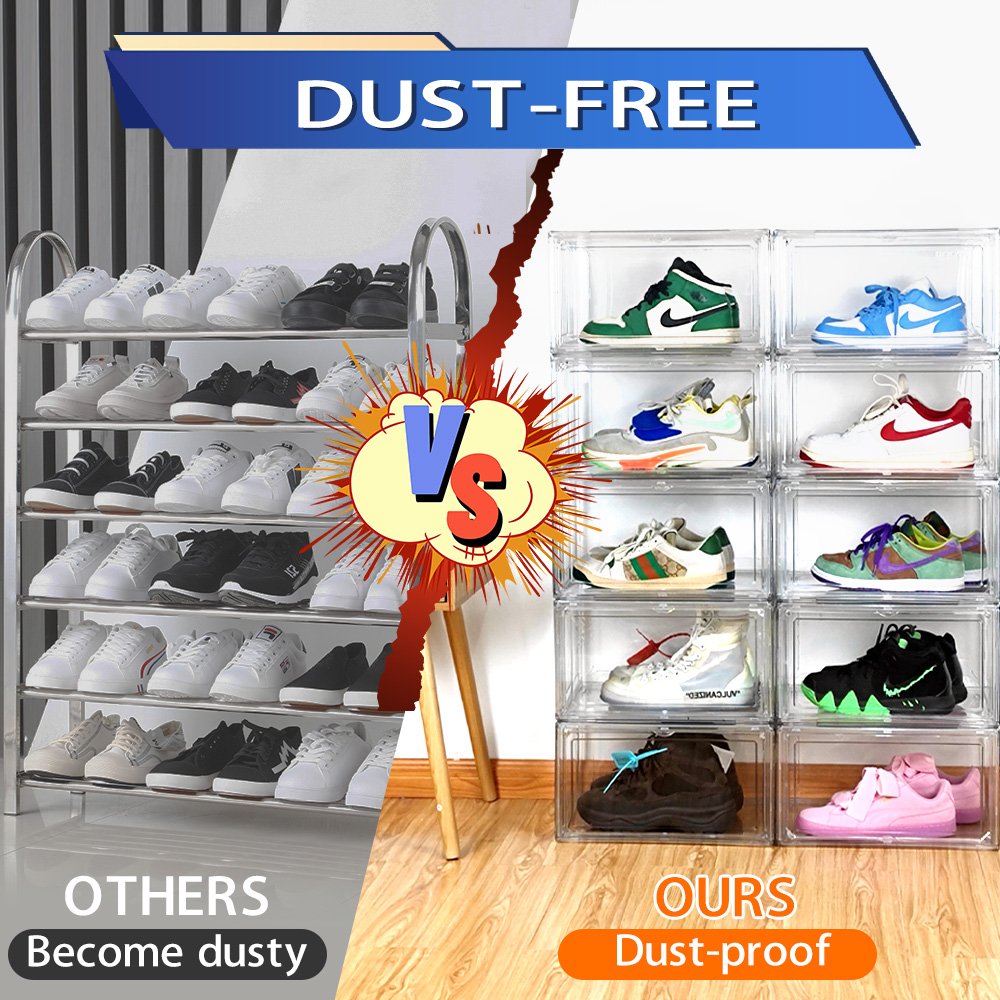 Customized Plastic Sneaker Stackable Shoe Storage Boxes Drop Front Acrylic Drawer Type Magnetic Clear Shoe Box