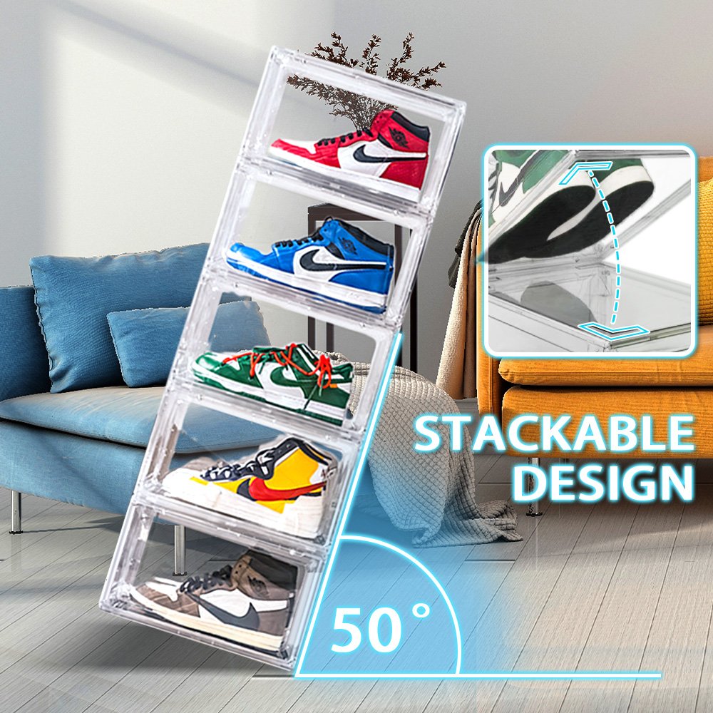 Customized Plastic Sneaker Stackable Shoe Storage Boxes Drop Front Acrylic Drawer Type Magnetic Clear Shoe Box