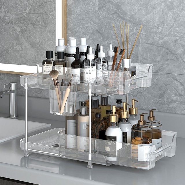 JILEN- Transparent PET shelf Desktop cosmetic storage box Bathroom bathroom kitchen multi-functional stacked storage rack