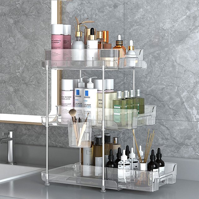 JILEN- Transparent PET shelf Desktop cosmetic storage box Bathroom bathroom kitchen multi-functional stacked storage rack