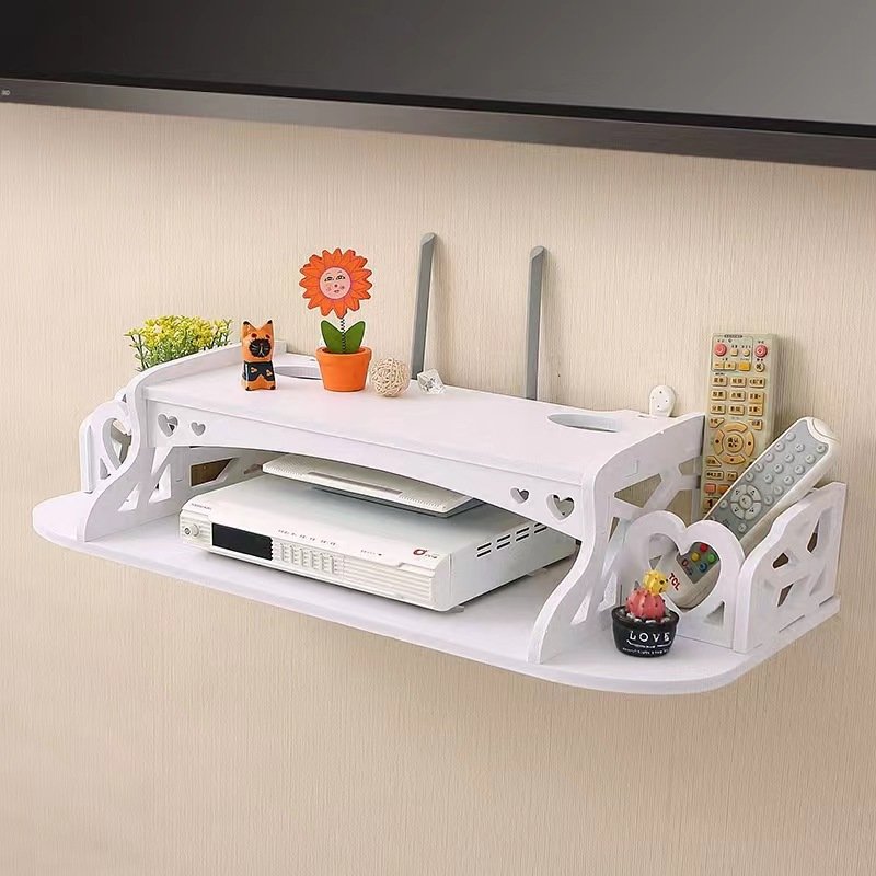 PVC Wall rack without punching wall-mounted shelf storage box router wireless wifi wire set-top box