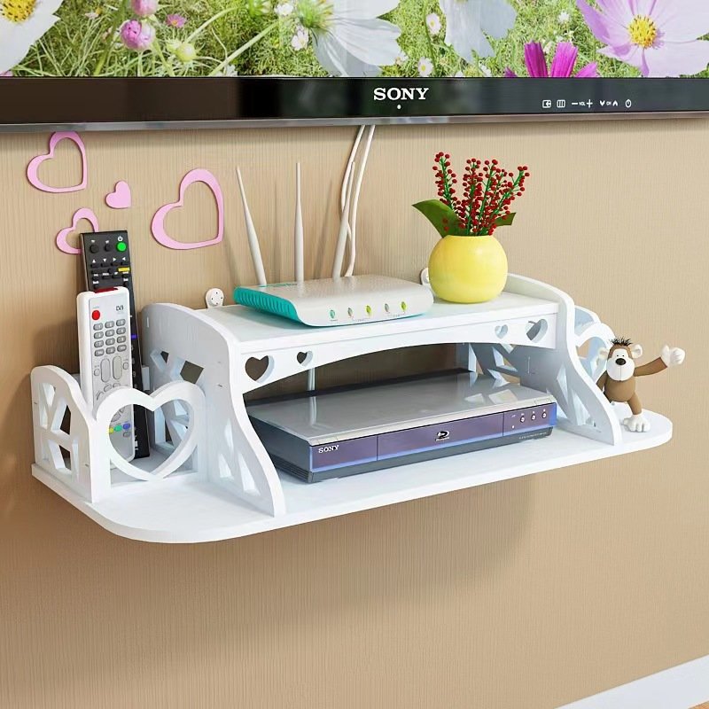 PVC Wall rack without punching wall-mounted shelf storage box router wireless wifi wire set-top box