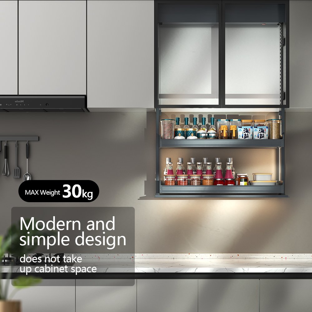 Factory Wholesale Voice Control Kitchen Cabinet Electric Lift Storage Basket Lift Up Cabinet