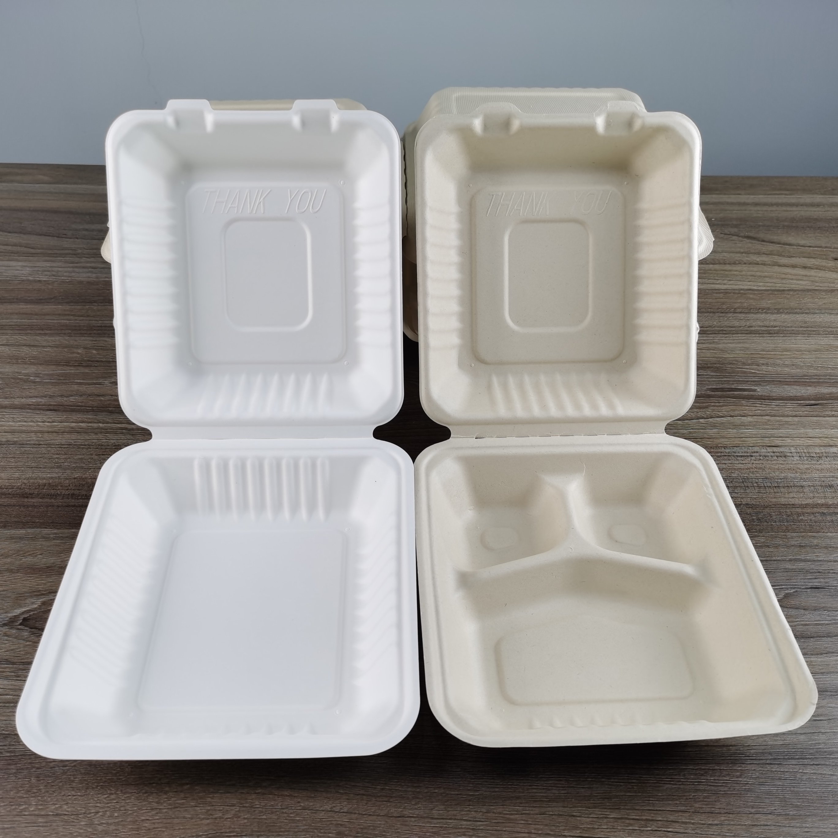 VIRTUES Custom Sugarcane Pulp Bagasse Clamshell Lunch Box Tableware Biodegradable Take away Fast Food Packaging Container