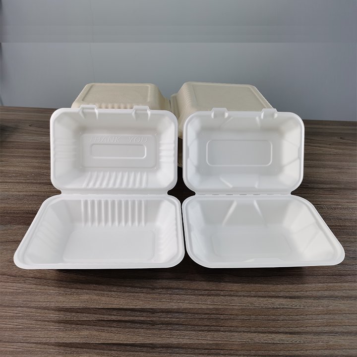 VIRTUES Custom Sugarcane Pulp Bagasse Clamshell Lunch Box Tableware Biodegradable Take away Fast Food Packaging Container