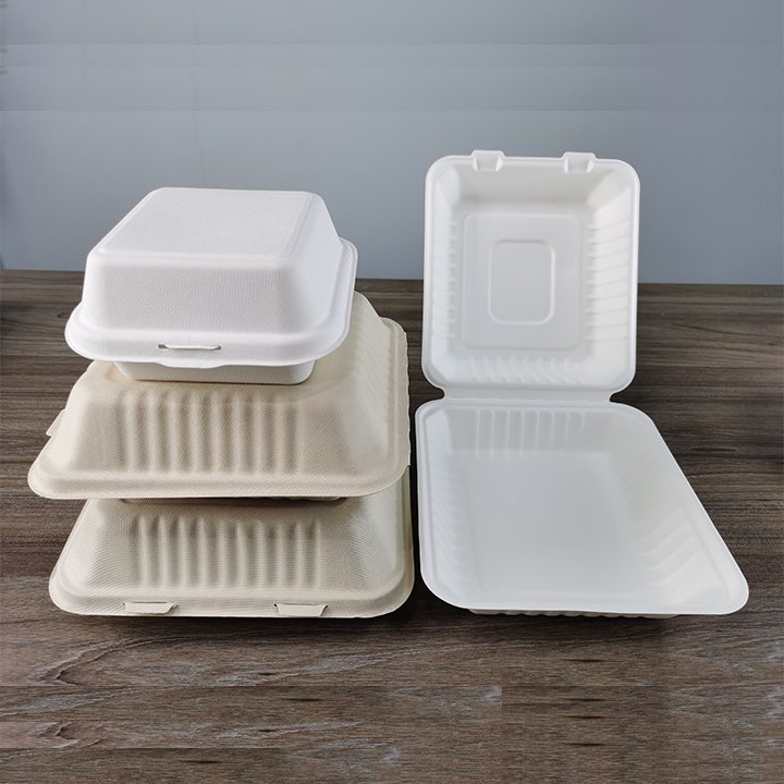 VIRTUES Custom Sugarcane Pulp Bagasse Clamshell Lunch Box Tableware Biodegradable Take away Fast Food Packaging Container