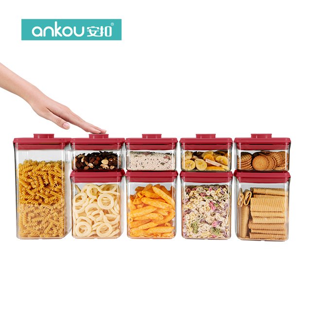 best selling glass jar plastic food containers with lids kitchen storage containers Rectangular nine-piece set For household