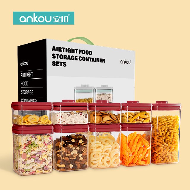 best selling glass jar plastic food containers with lids kitchen storage containers Rectangular nine-piece set For household