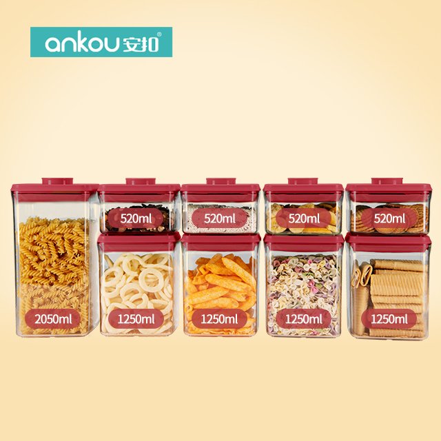 best selling glass jar plastic food containers with lids kitchen storage containers Rectangular nine-piece set For household