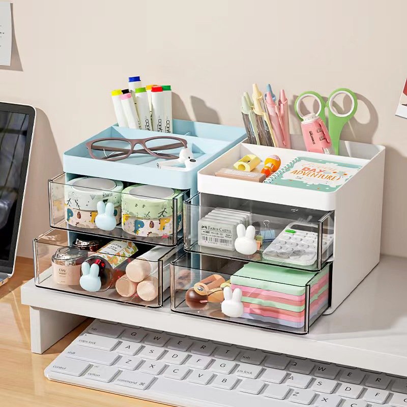 Transparent Plastic Desktop Storage Box Drawer Pen Holder Bathroom Makeup Brush Jewelry Student Office Goods-No Reviews