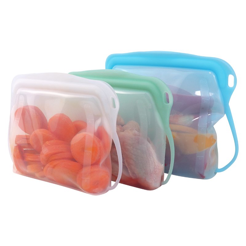 Custom BPA Free Reusable Food Bag Waterproof Silicone Reusable Kitchen Storage Freezer Fresh Keep Container Fruits Bags for Food