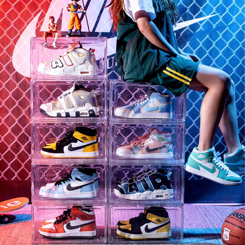 Clear Custom Shoe Box Stackable Plastic Shoe Case Acrylic Transparent Sneaker Crates Shoe Storage Box Racks for Shops Home
