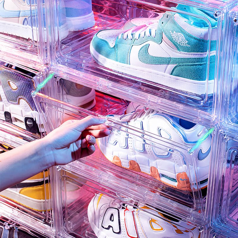 Clear Custom Shoe Box Stackable Plastic Shoe Case Acrylic Transparent Sneaker Crates Shoe Storage Box Racks for Shops Home