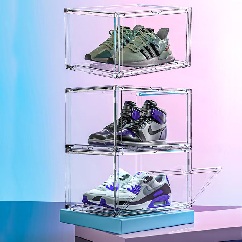 Clear Custom Shoe Box Stackable Plastic Shoe Case Acrylic Transparent Sneaker Crates Shoe Storage Box Racks for Shops Home
