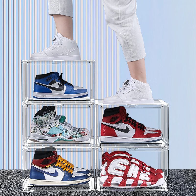 Clear Custom Shoe Box Stackable Plastic Shoe Case Acrylic Transparent Sneaker Crates Shoe Storage Box Racks for Shops Home